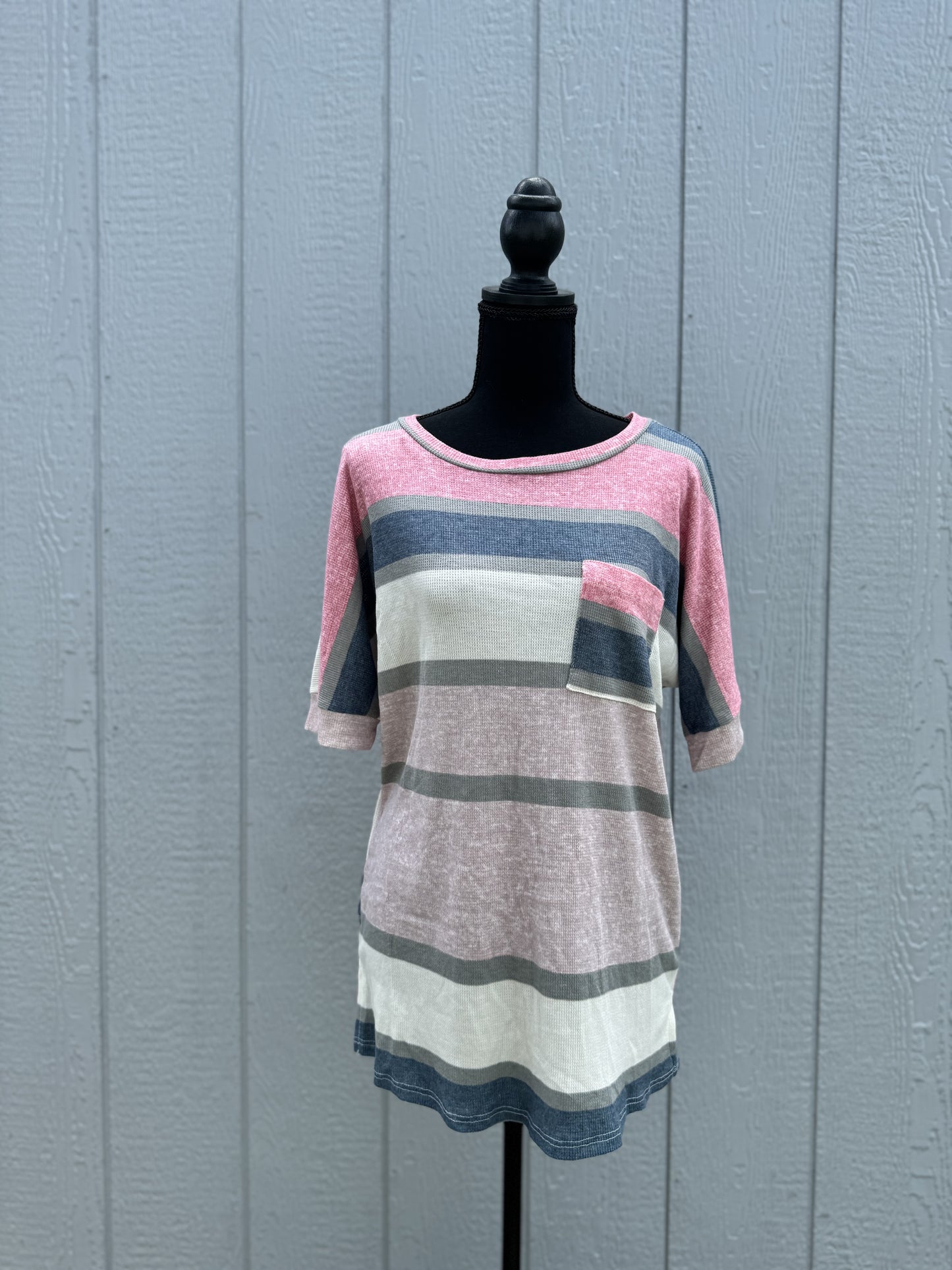 Striped Short Sleeve Pocket Top