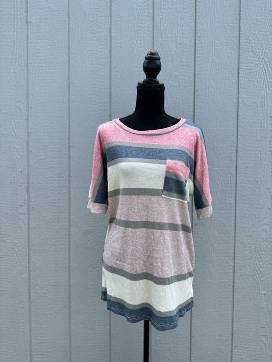 Striped Short Sleeve Pocket Top