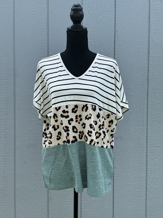 Color block Animal Print Top