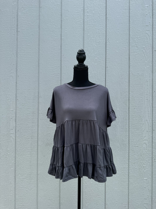Charcoal Short Sleeve Babydoll Top