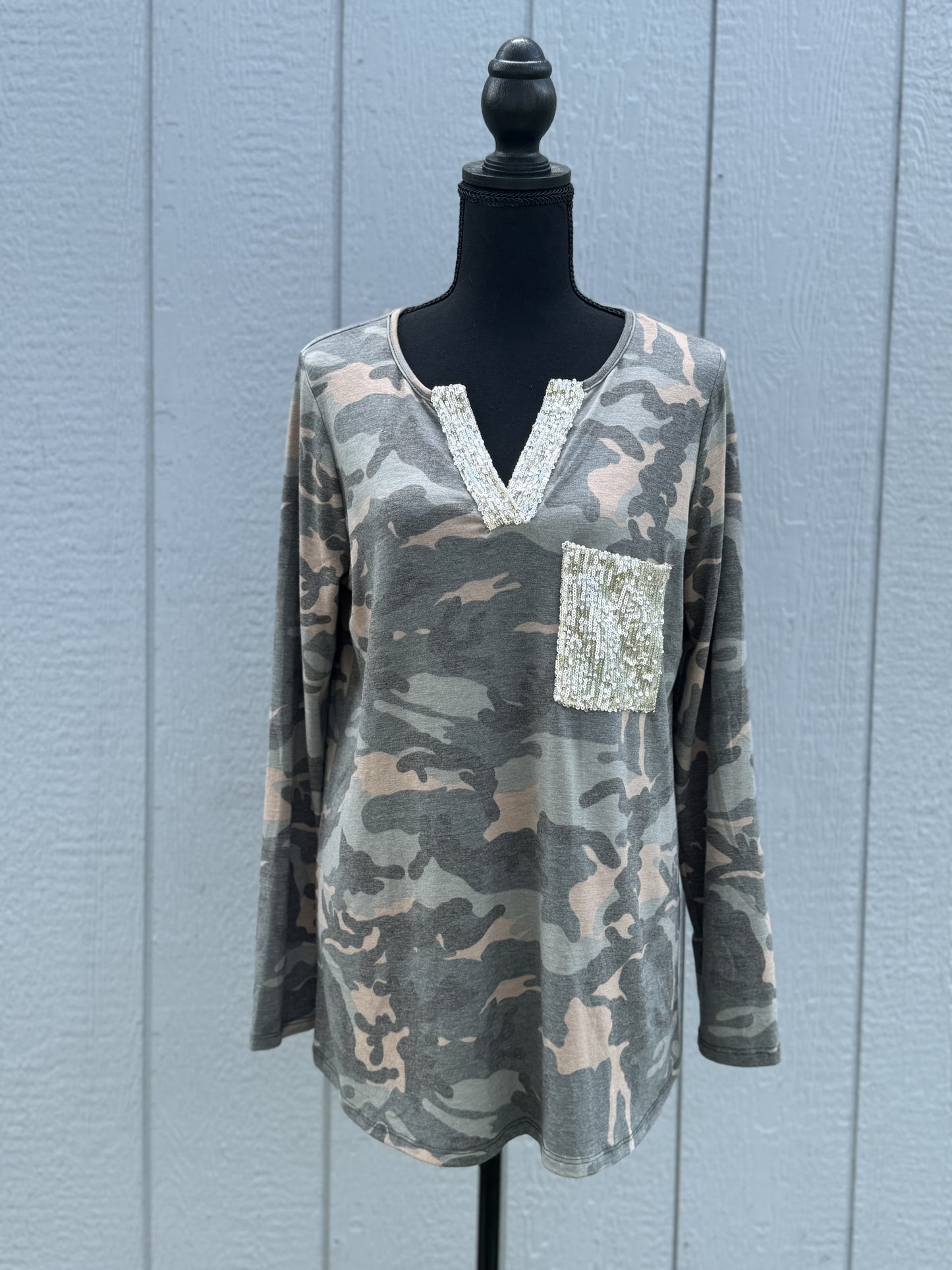 Camo Sequin Long Sleeve