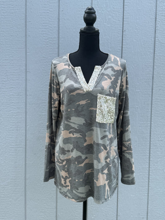 Camo Sequin Long Sleeve