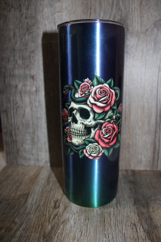 #22 20oz Skinny Electric blue with Skull wrapped decal
