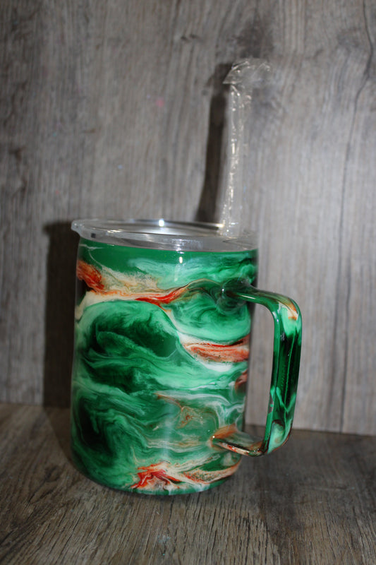 #24 14oz Coffee cup- Green/Orange/White Swirl