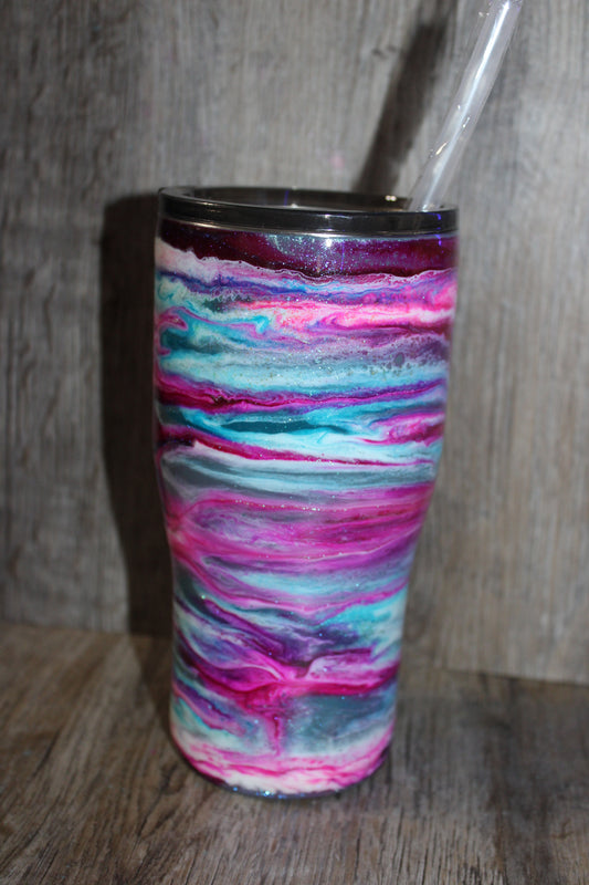 #28 20oz Shimmery curve Pink/Teal/Purple/white/Gray swirl