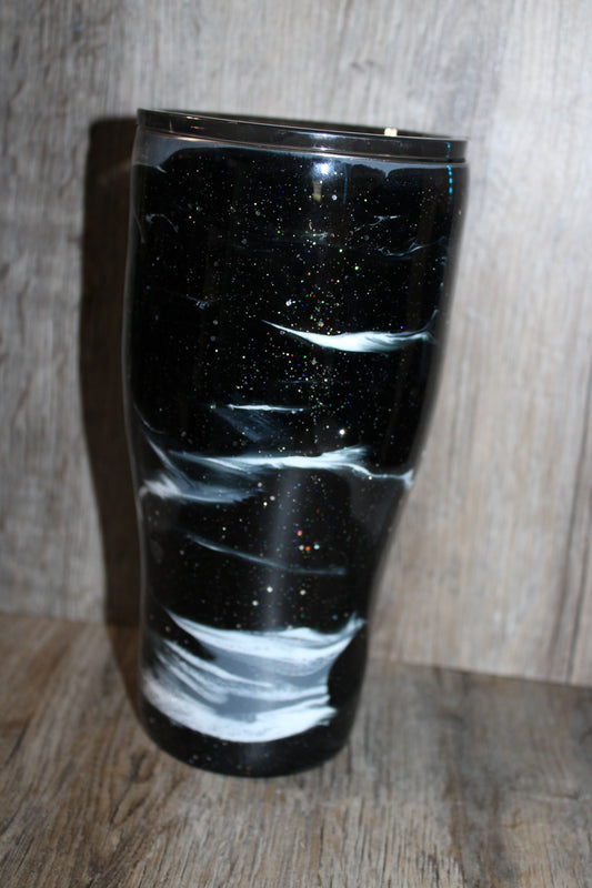 #29 30oz Glitter Curve Black/While Swirl